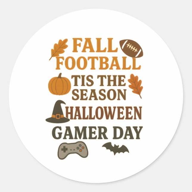 Adesivo Fall Football Tis The Season Halloween Gamer Day (Frente)