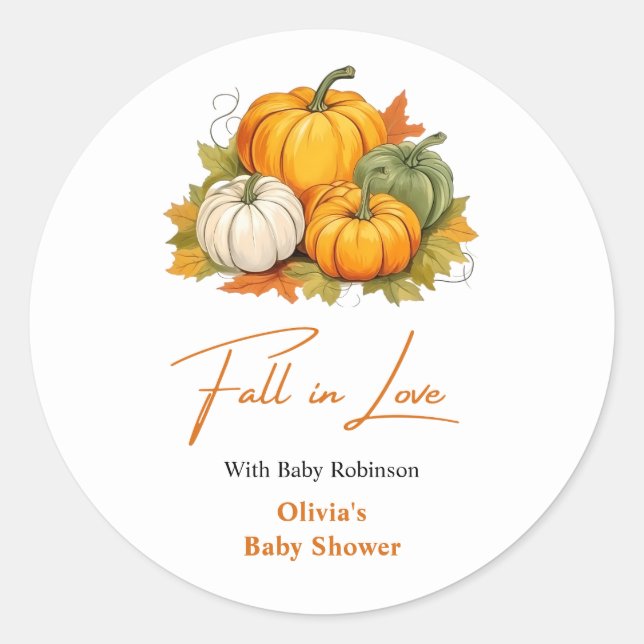 Adesivo Fall in Love Autumn Rustic Pumpkin Baby Shower  (Frente)