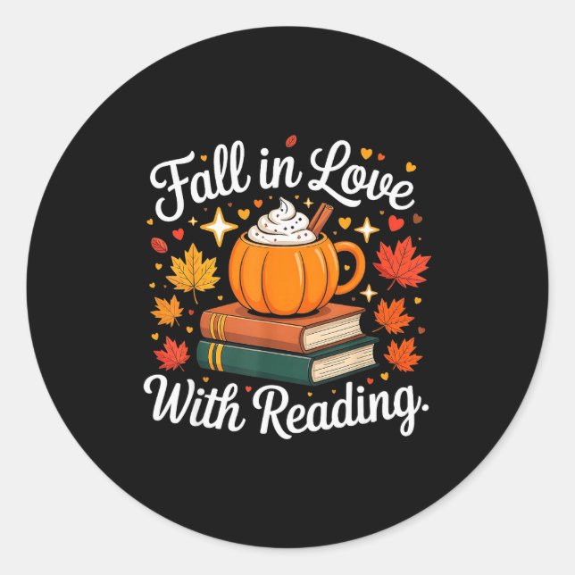 Adesivo Fall In Love With Reading Autumn Pumpkin Mug Book  (Frente)