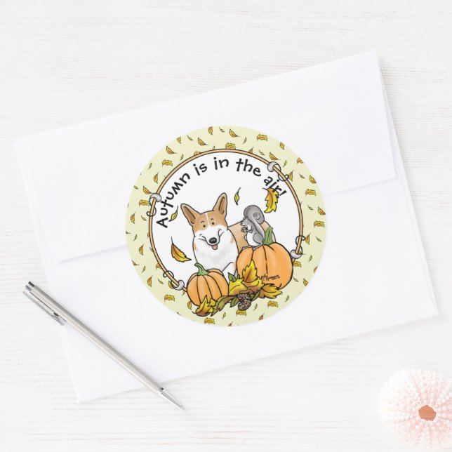 Adesivo Fall Pembroke Welsh Corgi (vermelho 1) Pumpkins Cu (Envelope)