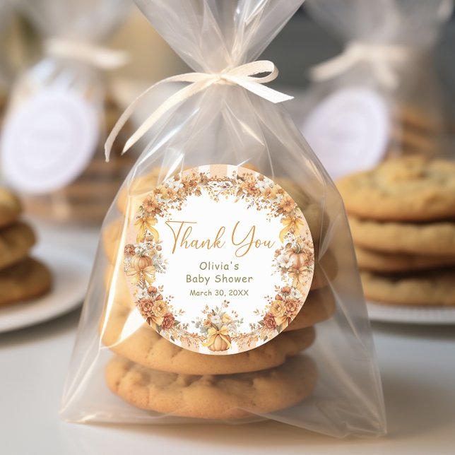 Adesivo Fall Pumpkin Floral Baby Shower Thank You (Criador carregado)