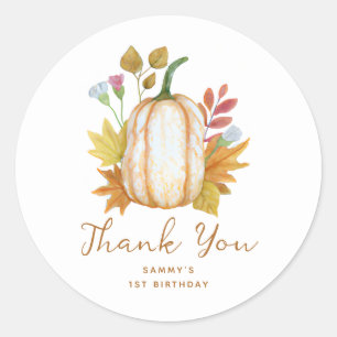 Adesivo Fall Pumpkin Floral Birthday Obrigado