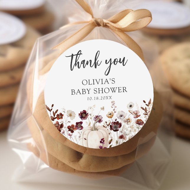 Adesivo Fall Pumpkin Wildflower Baby Shower (Criador carregado)