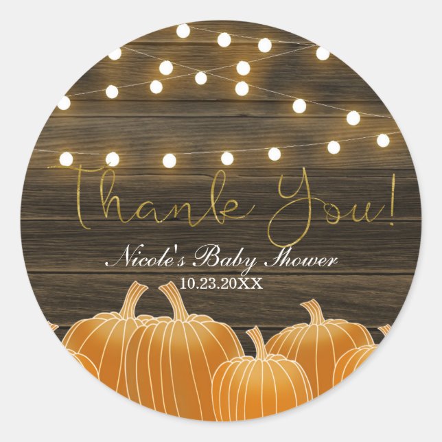 Adesivo Fall Pumpkins String Lights Rustic Obrigado (Frente)