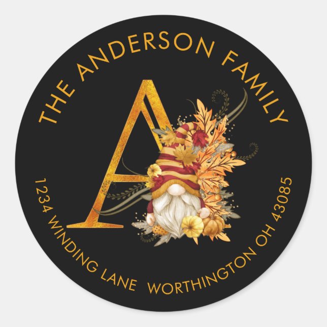 Adesivo Fall Season Gnome Monogram Letter A Address Label (Frente)