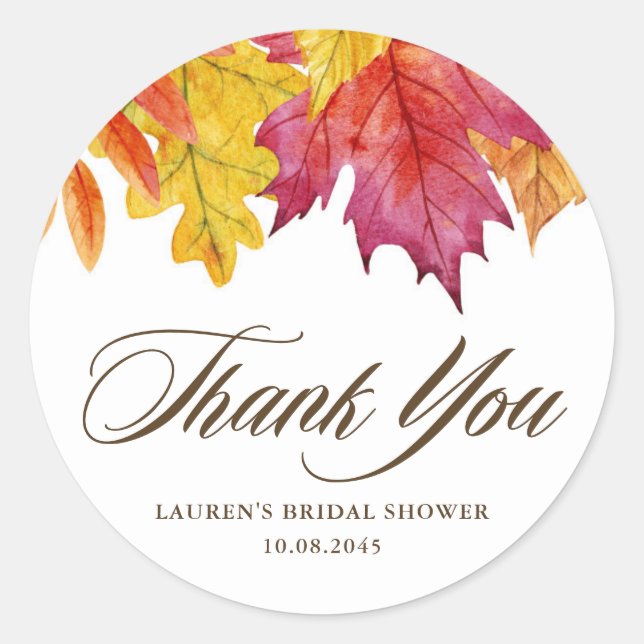 Adesivo Falling Leaves Autumn Bridal Shower Agradecimento (Frente)