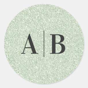 Adesivo Falso Glitter Verde Sage Leve Monograma de Casamen