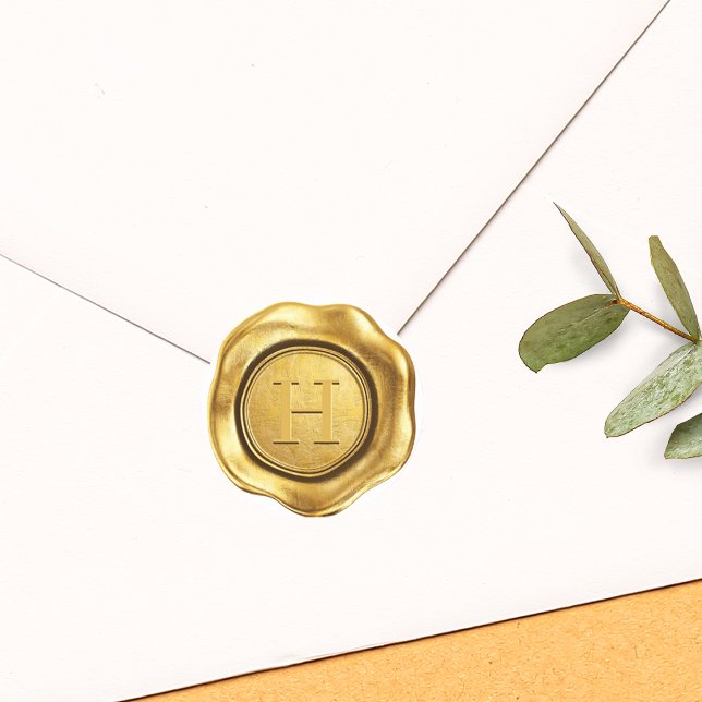 Adesivo Falso Selo de Cera Dourada Monograma Casamento (Faux Gold Wax Monogram Wedding Classic Round Sticker)