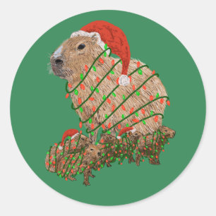 Adesivo Família Capybara de Natal Envolvida em Luzes