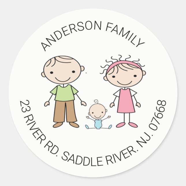 Adesivo Família Cóta de 3 classes redondas clássicas de en (Frente)