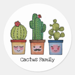 Adesivo Família Cute Cactus Em Aquarela
