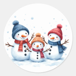 Adesivo Família de Boneco de Neve Fofo Ilustração em Aquar