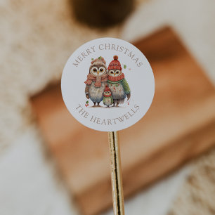 Adesivo Família de Coruja em Aquarela Natal Feliz Personal