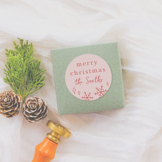 Adesivo Família de Flocos de Neve Cinzentos de Natal Rosa  (Criador carregado)