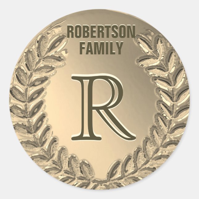 Adesivo Família de Folhas Ouro Personalizada de Monograma (Frente)