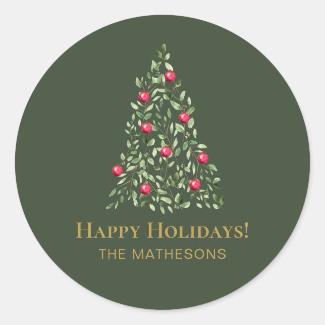 Adesivo Família elegante vermelha verde da árvore de Natal (Frente)