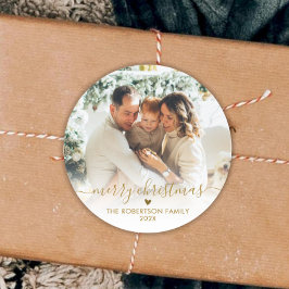 Adesivo Família Foto Natal Alegre Script Dourado Elegante