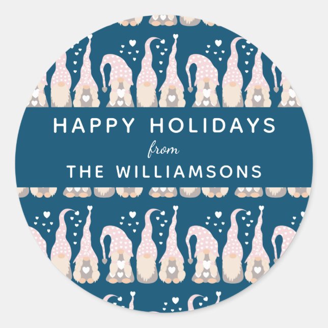 Adesivo Família Gnomo de Natal Bonito Personalizado Azul (Frente)