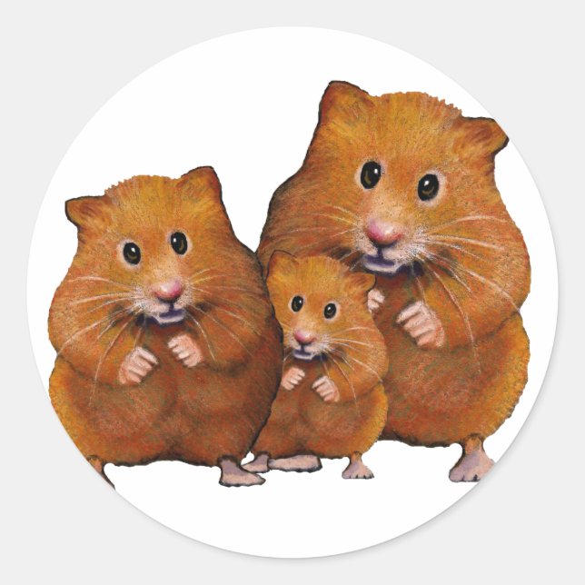 Adesivo Família Hamster de Três: Cute: Lápis de Cores (Frente)