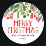 Adesivo Família Merry Christmas Berries<br><div class="desc">Red e Green Feliz Natal personalizado adesivos familiares.</div>