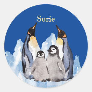 Adesivo Família Penguin encantadora com nome em Rich Blue