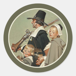 Adesivo Família Pilgrim.Vintage Art Thankanding Stickers