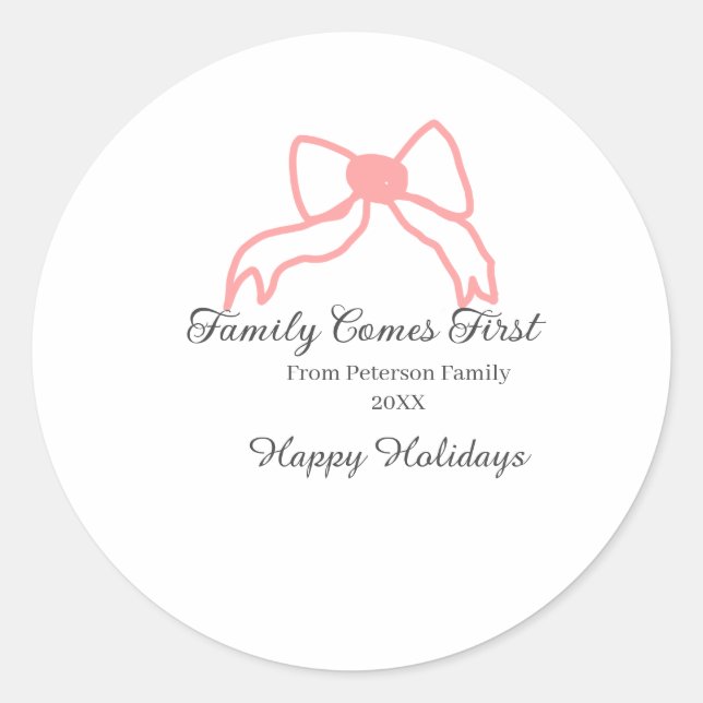 Adesivo Family comes first red bow family name holidays (Frente)