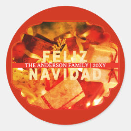 Adesivo Family Name Red Gold Feliz Navidad Christmas
