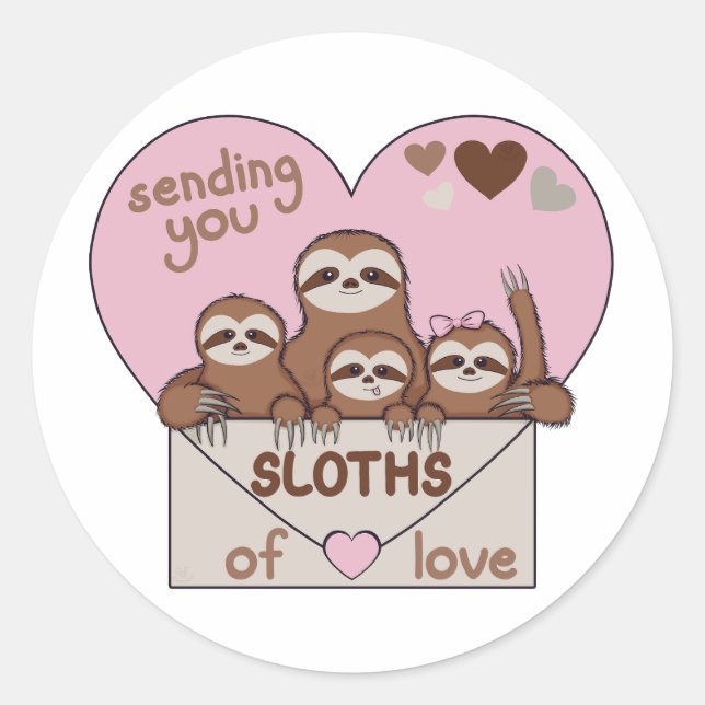 Adesivo Family of Sloths with Envelope, Heart and Text (Frente)