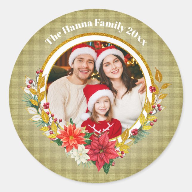 Adesivo Family Photo & Poinsettia Merry Christmas Gift (Frente)