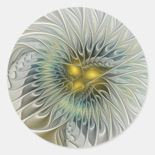 Adesivo Fantasia de Flor de Prata Dourada Arte Fractal Abs