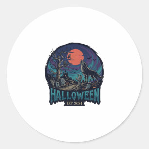 Adesivo Fantasia de Halloween Est Lobo Uivando Lua Vermelh