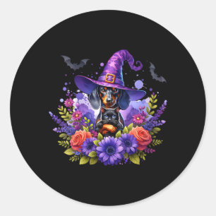 Adesivo Fantasia de Halloween Feminina Bruxa Dachshund Cac