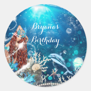 Adesivo Fantasia de Sereia Cabeça Vermelha Favor de Festa