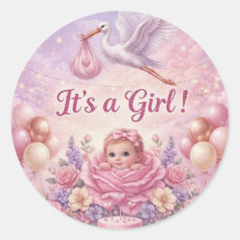 Adesivo Fantasia É uma Menina Cegonha Rosa Chás de Bebê