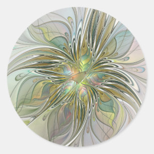 Adesivo Fantasia Floral Arte Fractal Moderna Flor Com Ouro