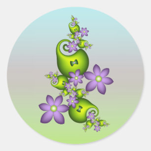 Adesivo Fantasia Floral Flores Lilás Formas Verdes Fractal