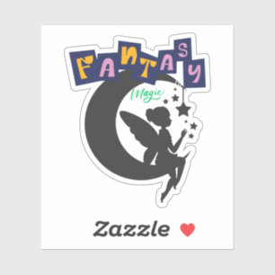 Adesivo Fantasia Magia - Fada Sentada na Lua com Estrelas