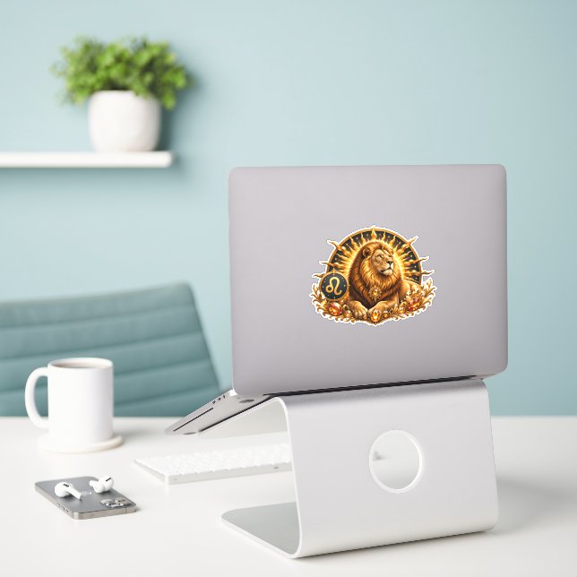 Adesivo Fantasia Ouro Signo Leão (Laptop na mesa)