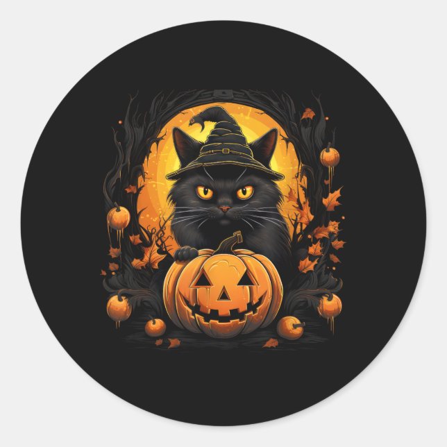 Adesivo Fantasioso Traje de Gato de Halloween Gato Abóbora (Frente)