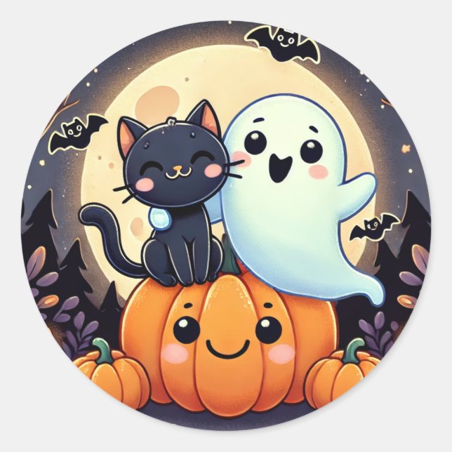 Adesivo Fantasma Amigável e Halloween de Gato (Frente)