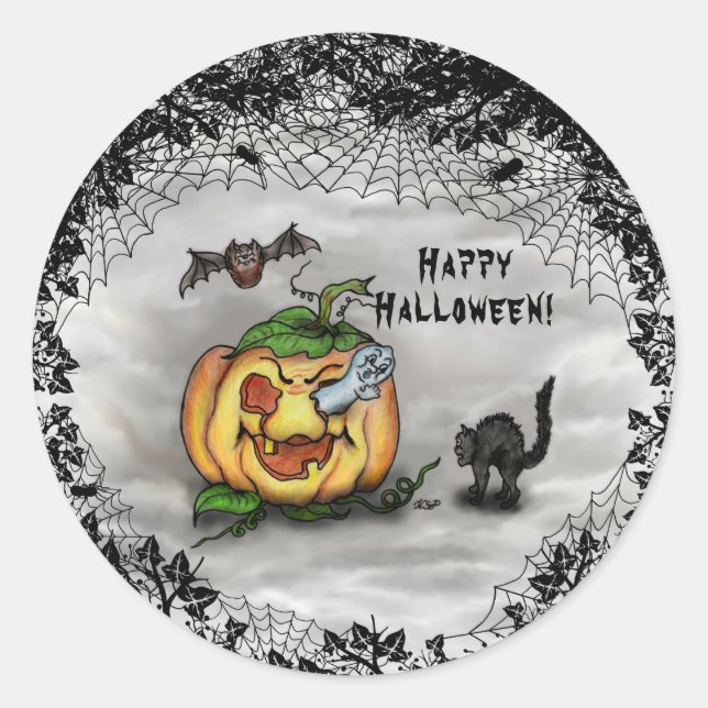 Adesivo Fantasma, Bat e Cat, Feliz Halloween! (Frente)