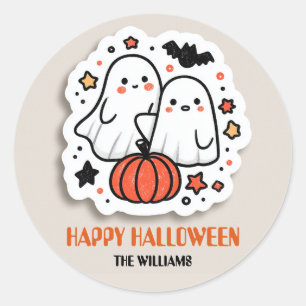 Adesivo Fantasma Bonita e Abóbora no Halloween
