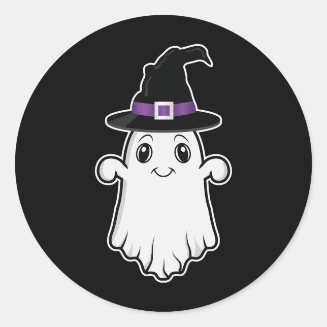 Adesivo Fantasma Bonita Sorrindo Vestindo Um Chapéu De Bru (Frente)