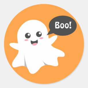 Adesivo Fantasma Bonito que Diz Boo, Feliz Halloween