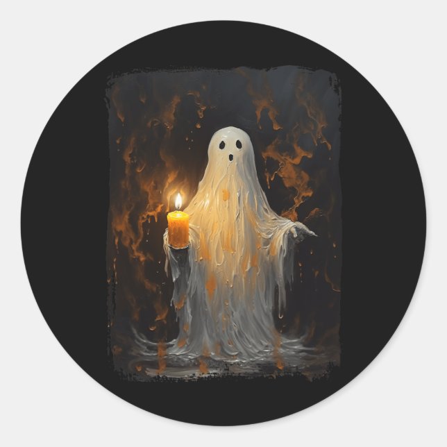 Adesivo Fantasma Bonito Segurando Velas Diversão Halloween (Frente)