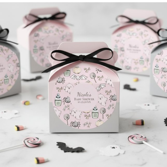 Adesivo Fantasma Cor-de-Rosa, Bat, Chá de fraldas de Hallo (Cute Spooky Ghost Bats Spider Pumpkin Candy Girly Pink Halloween Baby Shower Party Favor Sticker)