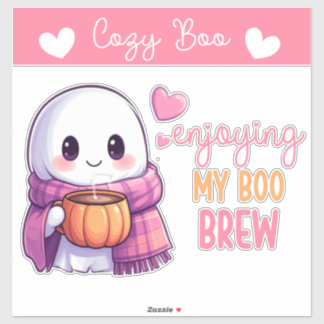 Adesivo Fantasma Cozy Boo Sticker com Pumpkin Mug e cachec