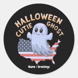 Adesivo Fantasma Cute do Dia das Bruxas Bandeira EUA Kawai