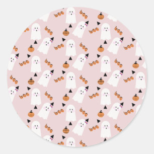Adesivo Fantasma Cute do Halloween Ghoul Laranja Rosa Conf
